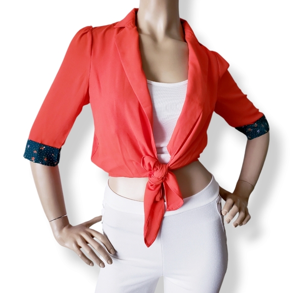 The Clothing Company Orange Front Knot Blouse With Green Contrast Sleeves - Picture 1 of 8